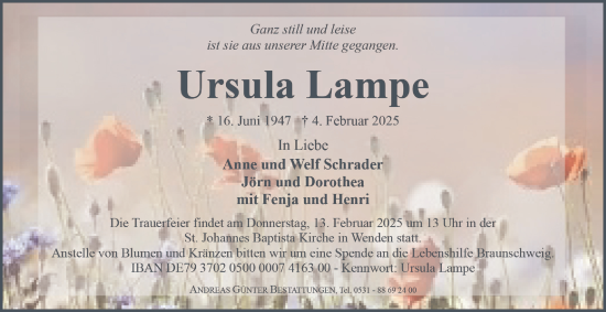Traueranzeige von Ursula Lampe 