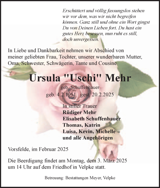 Traueranzeige von Ursula Mehr 