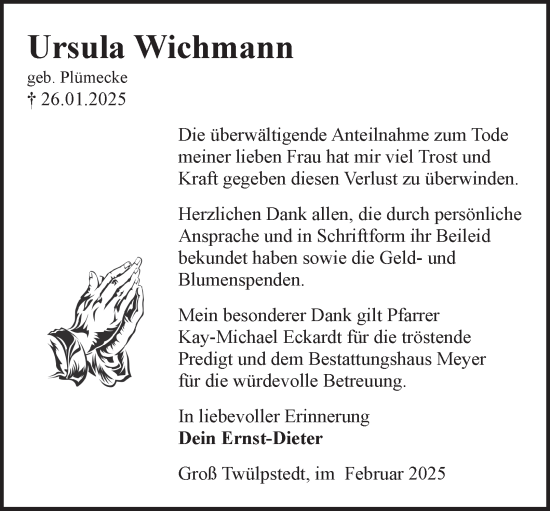 Traueranzeige von Ursula Wichmann von Helmstedter Nachrichten