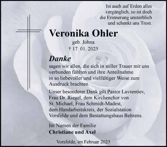 Traueranzeige von Veronika Ohler 