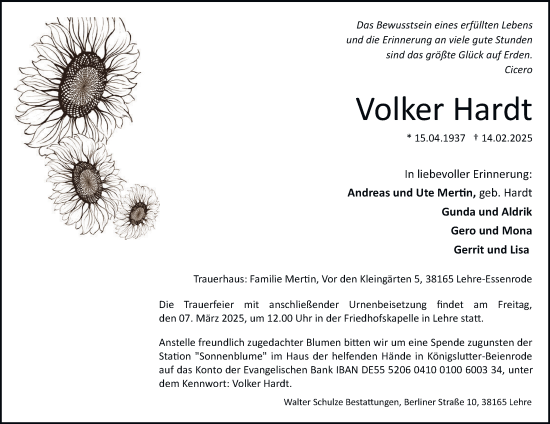 Traueranzeige von Volker Hardt 