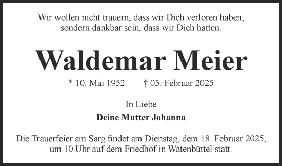 Traueranzeige von Waldemar Meier 
