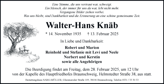 Traueranzeige von Walter-Hans Knäb 