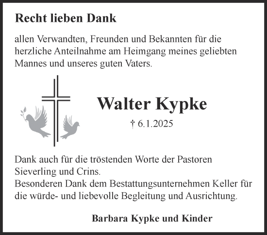 Traueranzeige von Walter Kypke von Helmstedter Nachrichten