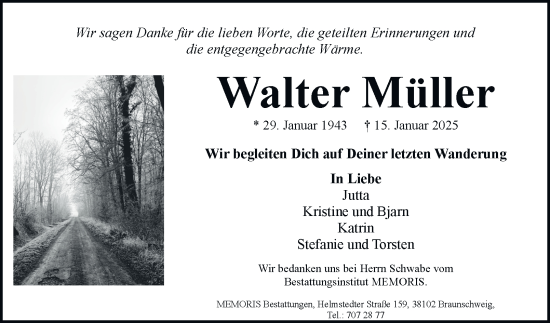 Traueranzeige von Walter Müller 