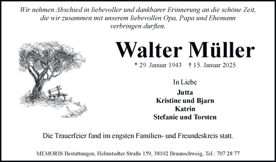 Traueranzeige von Walter Müller 