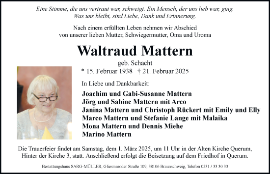 Traueranzeige von Waltraud Mattern 