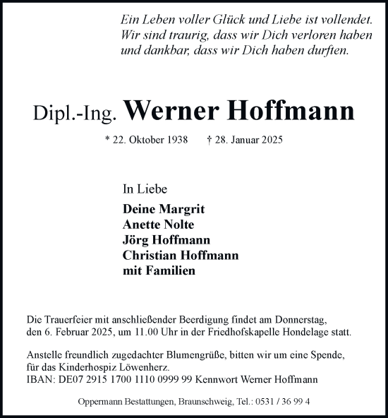 Traueranzeige von Werner Hoffmann 