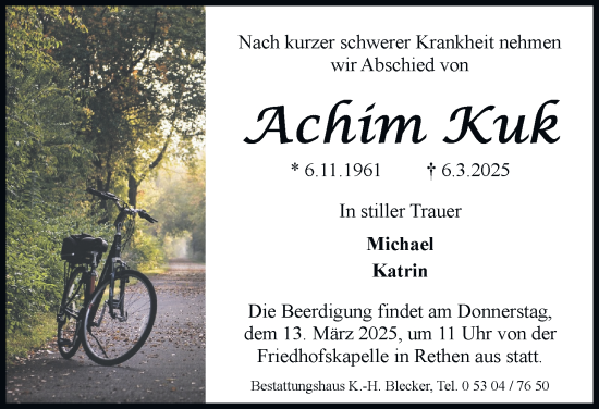 Traueranzeige von Achim Kuk 