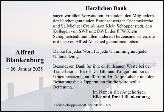 Traueranzeige von Alfred Blankenburg 