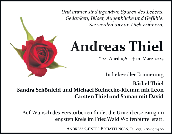 Traueranzeige von Andreas Thiel 