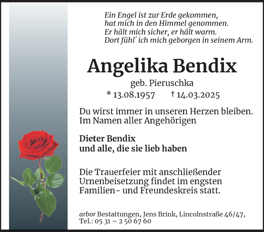  Traueranzeige für Angelika Bendix vom 29.03.2025 aus 