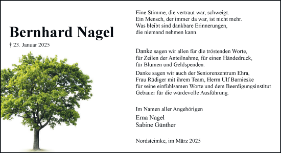 Traueranzeige von Bernhard Nagel 