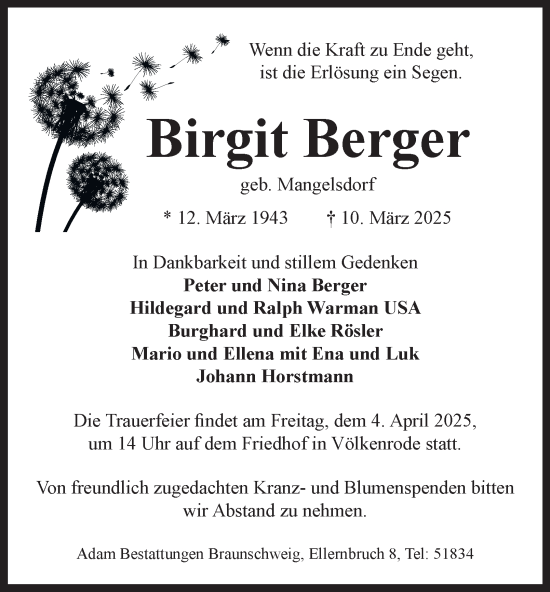 Traueranzeige von Birgit Berger 