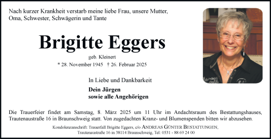 Traueranzeige von Brigitte Eggers 