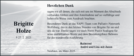 Traueranzeige von Brigitte Holze 
