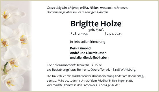 Traueranzeige von Brigitte Holze 