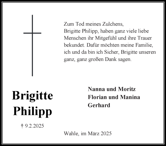 Traueranzeige von Brigitte Philipp 