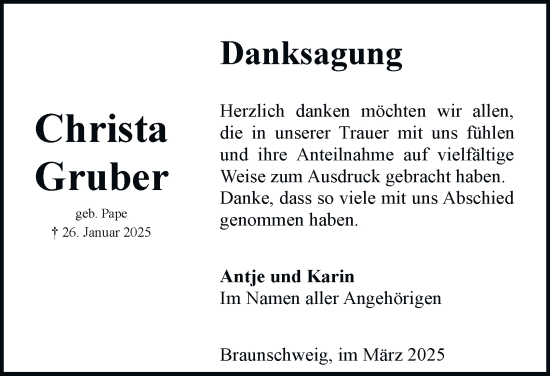 Traueranzeige von Christa Gruber 