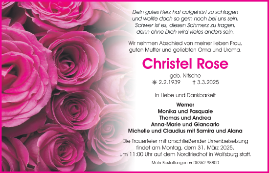 Traueranzeige von Christel Rose 