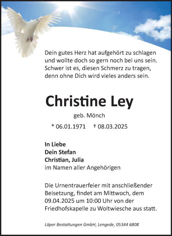 Traueranzeige von Christine Ley von Peiner Nachrichten