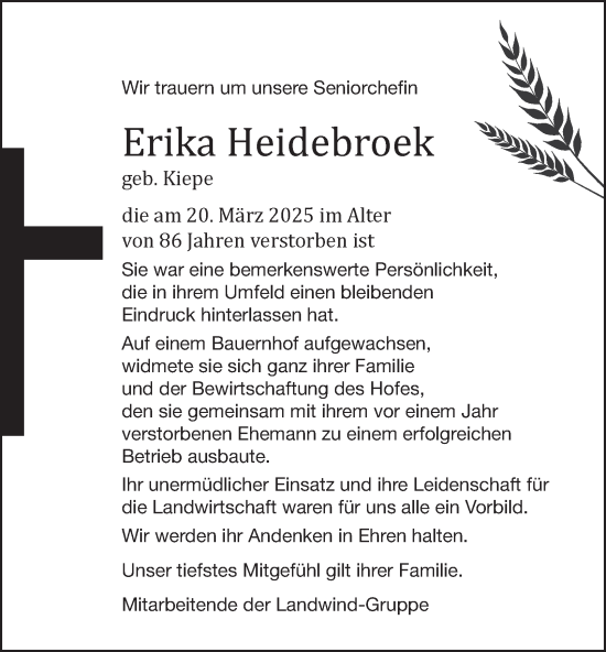 Traueranzeige von Erika Heidebroek von Helmstedter Nachrichten, Wolfenbütteler Zeitung