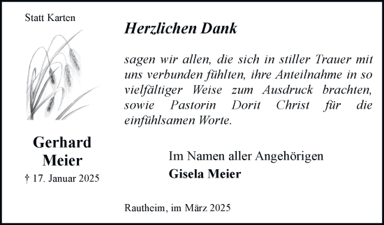 Traueranzeige von Gerhard Meier 