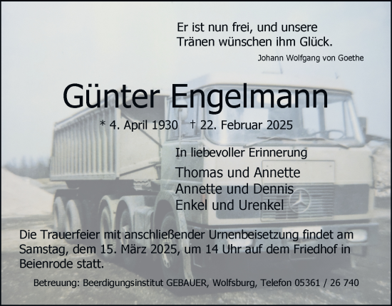 Traueranzeige von Günter Engelmann von Helmstedter Nachrichten