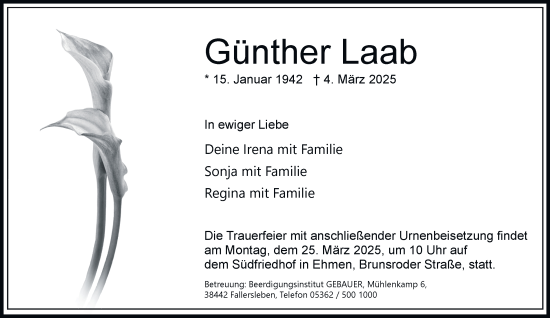 Traueranzeige von Günther Laab 