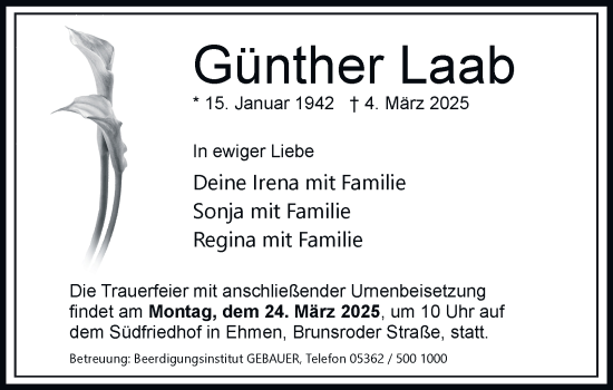 Traueranzeige von Günther Laab 