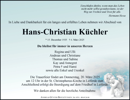 Traueranzeige von Hans-Christian Küchler 