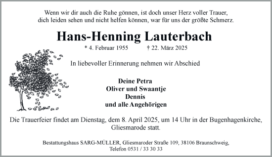 Traueranzeige von Hans-Henning Lauterbach 