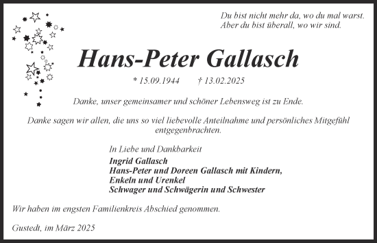 Traueranzeige von Hans-Peter Gallasch von Salzgitter-Zeitung