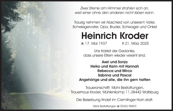 Traueranzeige von Heinrich Kroder 