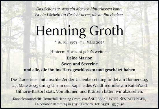 Traueranzeige von Henning Groth 