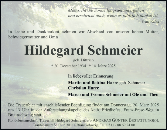 Traueranzeige von Hildegard Schmeier 