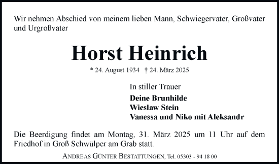 Traueranzeige von Horst Heinrich 