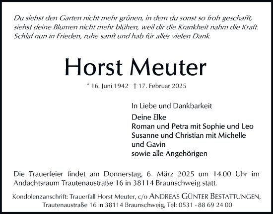 Traueranzeige von Horst Meuter 