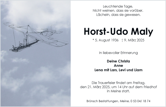 Traueranzeige von Horst-Udo Maly 