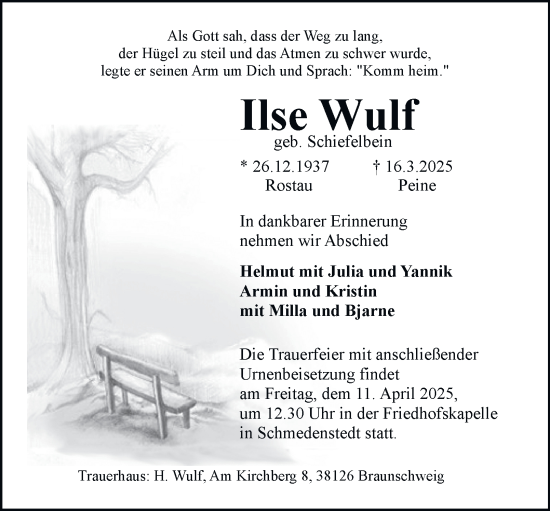 Traueranzeige von Ilse Wulf 