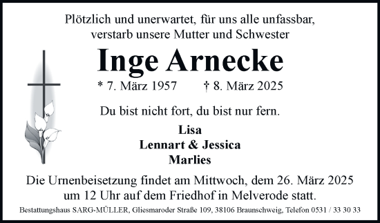 Traueranzeige von Inge Arnecke 