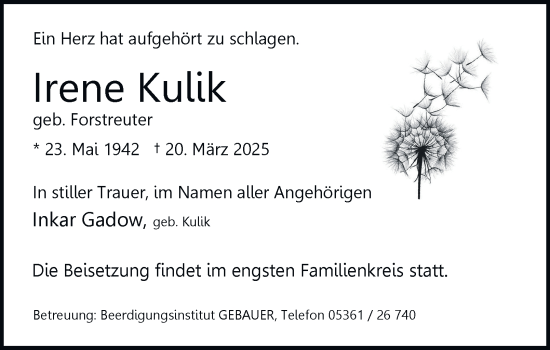 Traueranzeige von Irene Kulik 