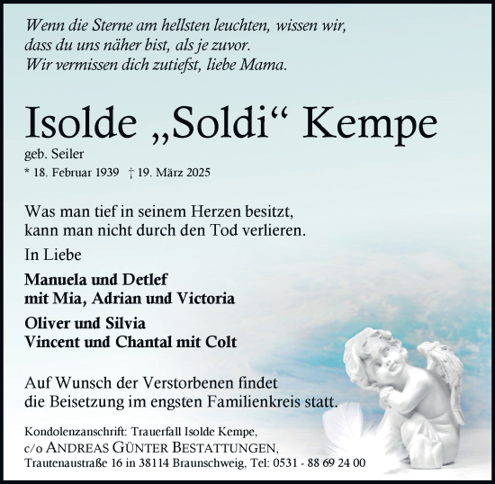 Traueranzeige von Isolde Kempe 