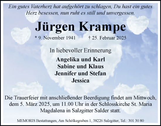 Traueranzeige von Jürgen Krampe von Salzgitter-Zeitung