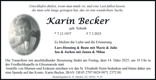 Traueranzeige von Karin Becker 