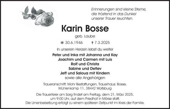 Traueranzeige von Karin Bosse 