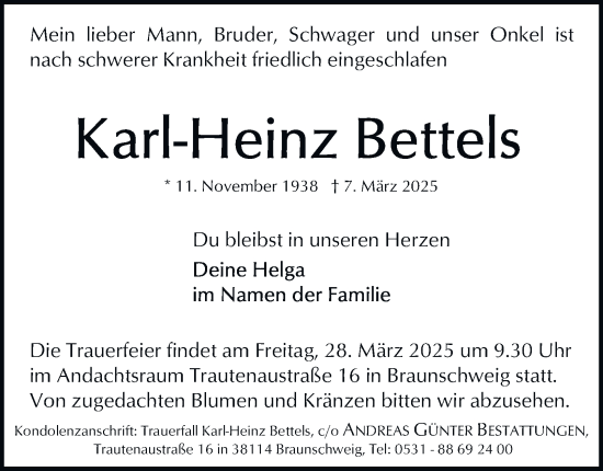 Traueranzeige von Karl-Heinz Bettels 
