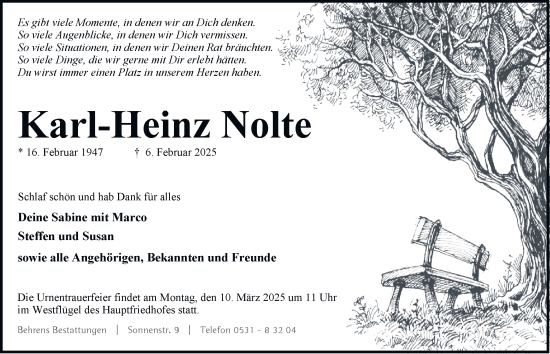 Traueranzeige von Karl-Heinz Nolte von Braunschweiger Zeitung