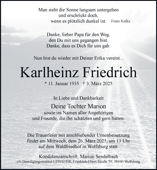 Traueranzeige von Karlheinz Friedrich 