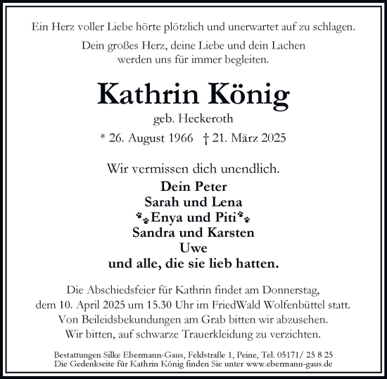 Traueranzeige von Kathrin König 